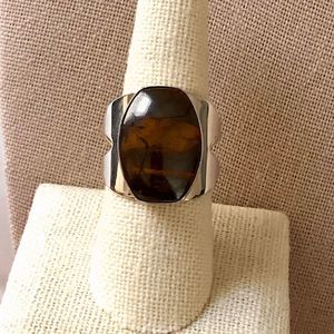 M JAY KING Desert Rose Tigers Eye Sterling Silver Cabochon Ring Sz 11
